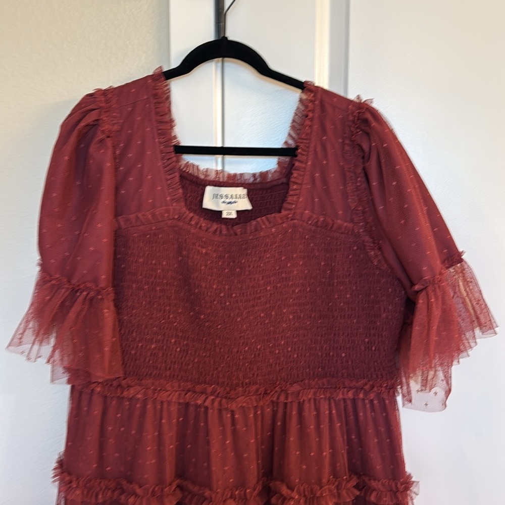 Elegant Burgundy Tulle Dress - Picture 3 of 4